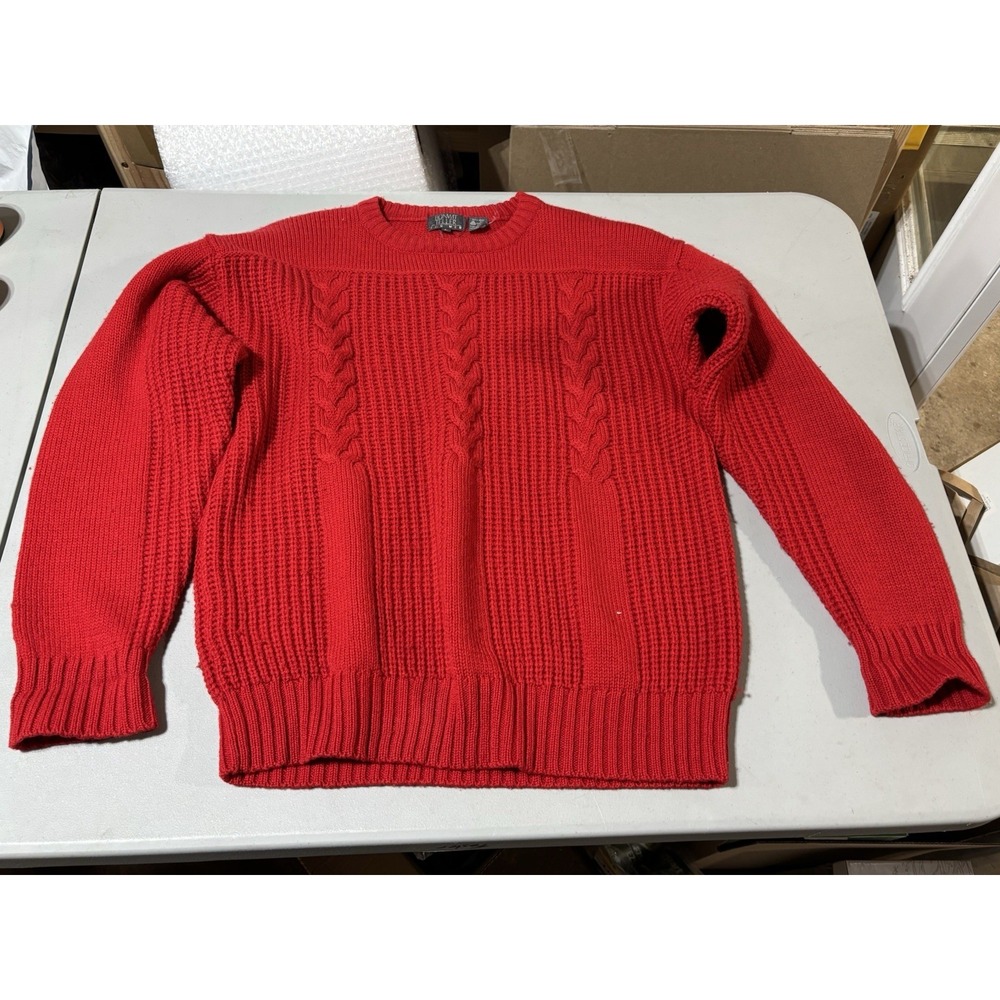 Vintage Bonwit Teller Sweater Mens L Red Cable Knit 100% Wool